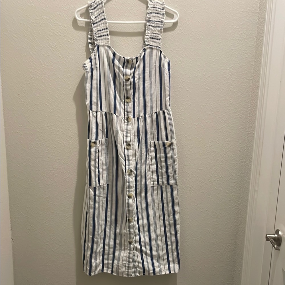Mlle Gabrielle Blue and White Striped Backless Dress